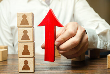 Businessman recruits new employees. Professional development and training, improvement of human resources. Boost morale. Promotion. Team building, teamwork cooperation. Employment. Personnel selection