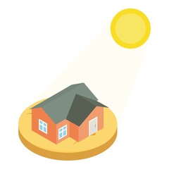 Drought icon isometric vector. Residential building and yellow summer sun icon. Natural phenomenon, solar activity, hot weather