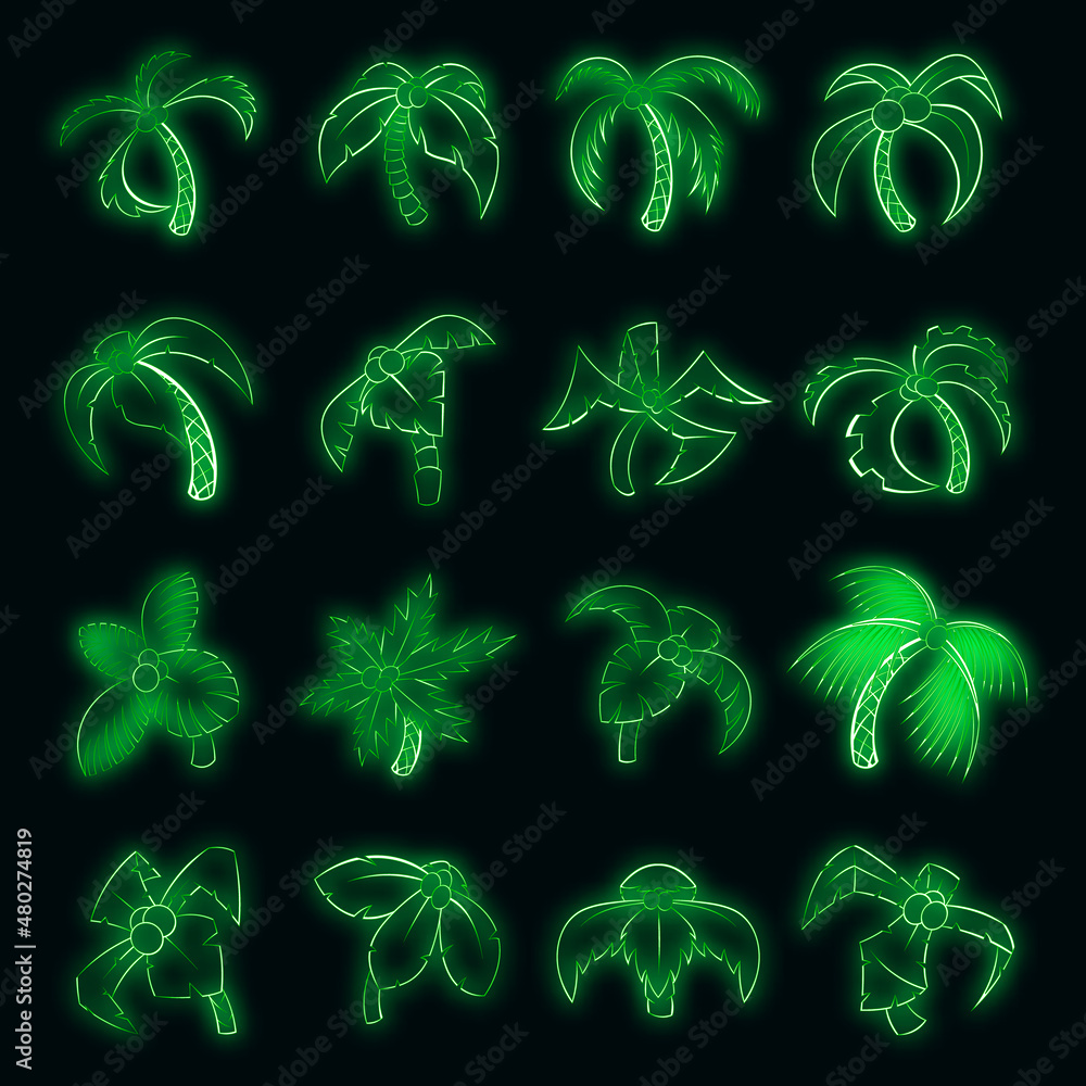 Canvas Prints Palm tree set icons in neon style isolated on a black background - Canvas Prints