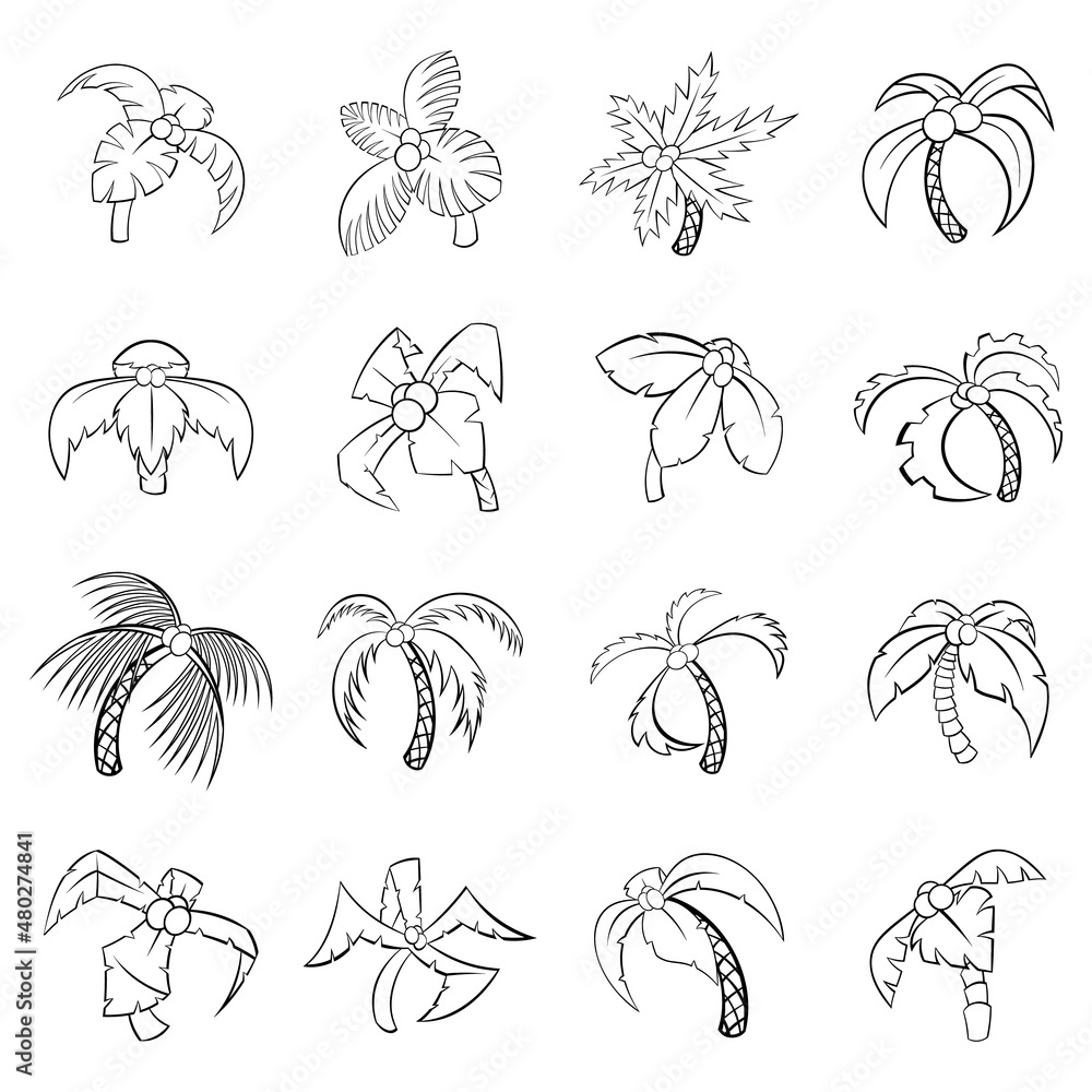 Aufkleber palm tree icons set in outline style isolated on white background