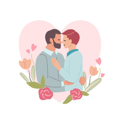 Couple gay in love, hand draw cartoon vector illustration for LGBT concept.