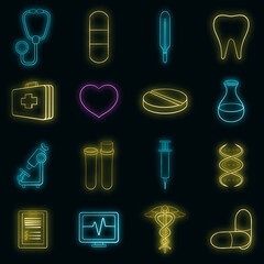 Medical icons in neon style. Hospital set collection isolated vector illustration
