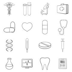 Medical set icons in outline style isolated on white background