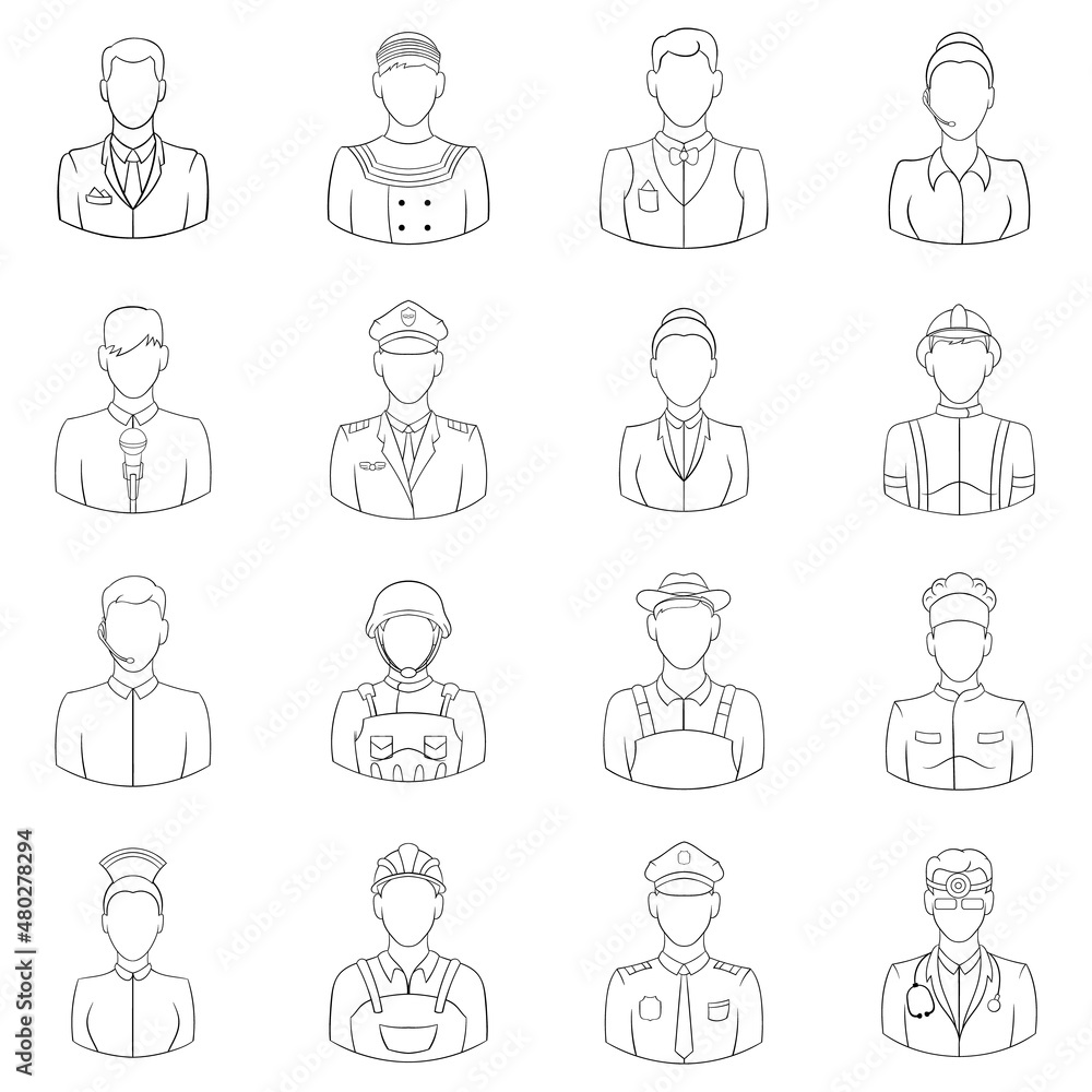 Wall mural professions set icons in outline style isolated on white background - Wall murals