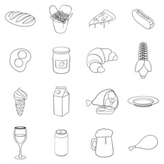 Food set icons in outline style isolated on white background