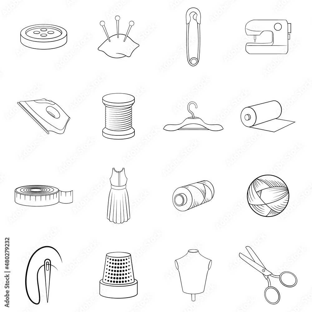 Aufkleber tailoring set icons in outline style isolated on white background