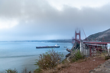 Golden Gate Bridge in the clouds, San Francisco, CA