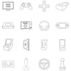Video game set icons in outline style isolated on white background