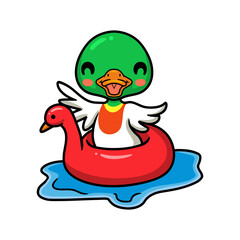 Cute little duck cartoon floating on pool ring inflatable