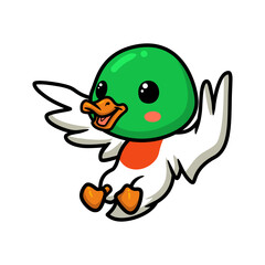 Cute little duck cartoon flying