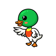 Cute little duck cartoon waving hand