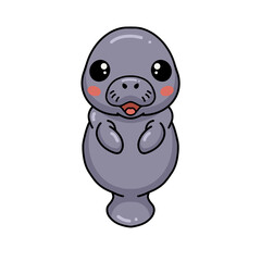 Cute baby manatee cartoon standing