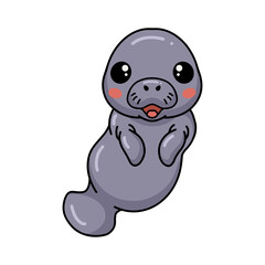 Cute baby manatee cartoon posing