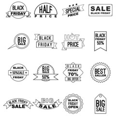 Obraz premium Black Friday set icons in outline style isolated on white background
