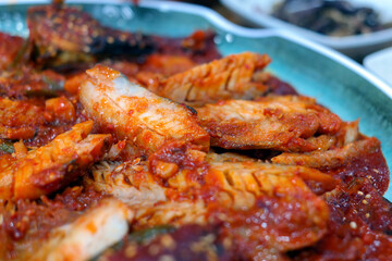 Korean food that enjoys chewy taste by seasoning pollack in Korea
