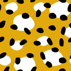Stylized Jaguar print seamless pattern, Vector illustration. Hand-drawn polka dots. Ocher, black and white. Animal background, backdrop.  