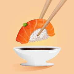 delicious sushi with chopsticks