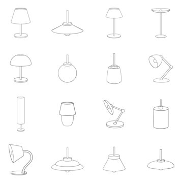 Lamp set icons in outline style isolated on white background