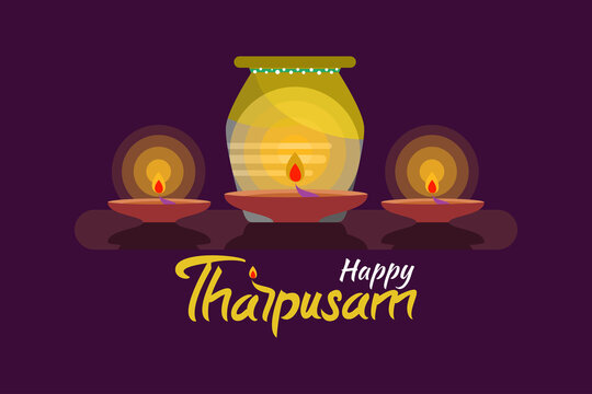 Thaipusam or Thaipoosam greeting card. Paal kudam (milk pot). Hinduism flat vector illustration.
