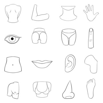 Body parts set icons in outline style isolated on white background