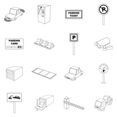 Parking items set icons in outline style isolated on white background