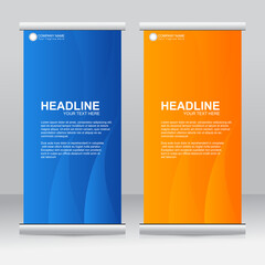 Roll up banner stand template design. Vertical banner template. Universal stand for conference, seminar, exhibitions, promo banner vector background. Modern publication x-banner and flag-banner.