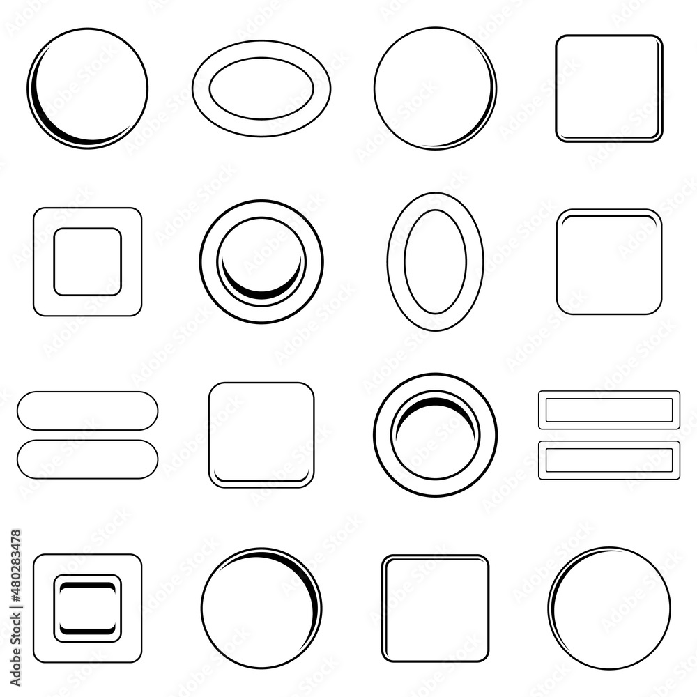 Poster blank web buttons set icons in outline style isolated on white background
