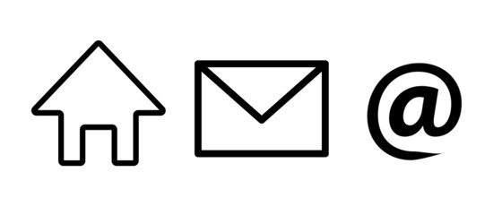 A set of icons for home, mail, and at sign. Vectors.