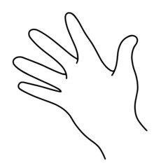 Right hand vector icon. Hand drawn illustration isolated on white background. Raised human hand with an open palm, a gesture of greeting, stop, attention. Simple monochrome sketch, doodle