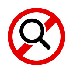 Magnifying glass and red stop sign. No searching. Vector.