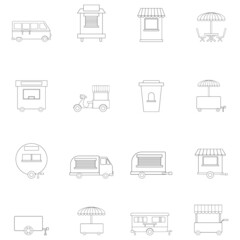 Street food kiosk vehicle set icons in outline style isolated on white background