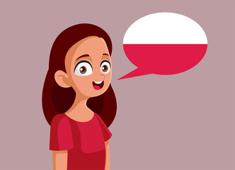 Teen Girl Speaking Polish Language Vector Cartoon
