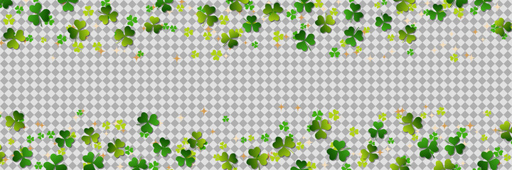 St.Patrick's Day vector banner template. Colorful clover leaves on transparent background
