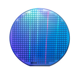 Silicon wafer with chips isolated on white background