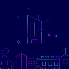 Fototapeta premium Skyscraper gradient line vector icon, simple illustration on a dark blue background, cityscape buildings related bottom border.