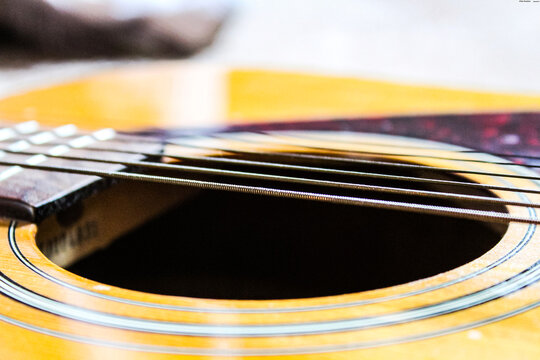 acoustic guitar close up, strings 