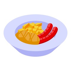 German grilled sausage icon isometric vector. Cuisine food. Dinner dish