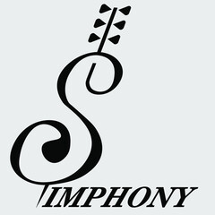 abstract minimal logo of symphonic music in the form of a cello and the inscription symphony © kotolmachoff