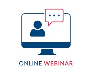 Online webinar concept, online learning, web conference, distance education, online course, video lecture, work from home icon with studet, teacher, chat and speech bubble