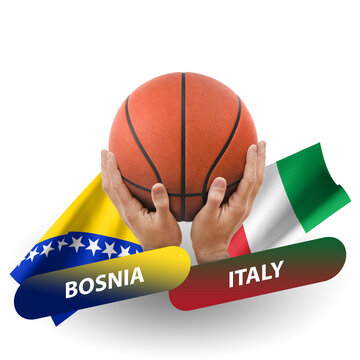 Basketball competition match, national teams bosnia vs italy