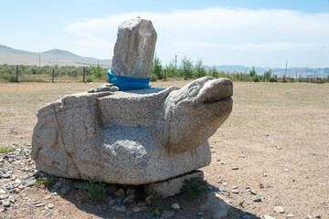 KHARKORIN, MONGOLIA - Turtle Stone in Kharkhorin (Karakorum), Mongolia. Karakorum was the capital of the Mongol Empire between 1235 and 1260.