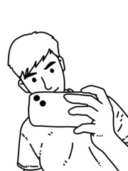 black and white of cute man cartoon for coloring