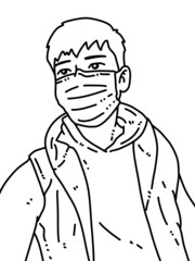 black and white of cute man cartoon for coloring