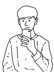 black and white of cute man cartoon for coloring