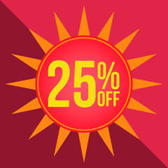 25 percent off. Discount for Promotions. Yellow ballow on a red background - Star