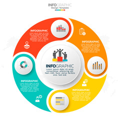 Business circle infographic elements with 4 options or steps.