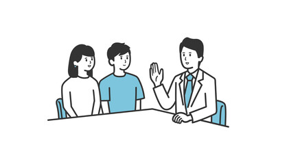 男性性から説明を受ける男女