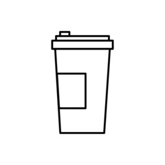 Plastic cup icon. Coffee mug. Drink logo. Beverage sign. Outline shape. Simple design. Vector illustration. Stock image. 