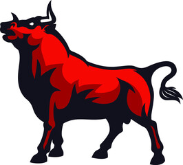 Strong Masculine Red Fighting Bull Looking Up