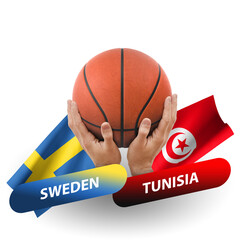 Basketball competition match, national teams sweden vs tunisia